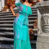 Lindsey Brown Resortwear Dresses | Beachwear^Lindsey Brown Mykonos Silk Chiffon Maxi Dress In Aqua And Pink