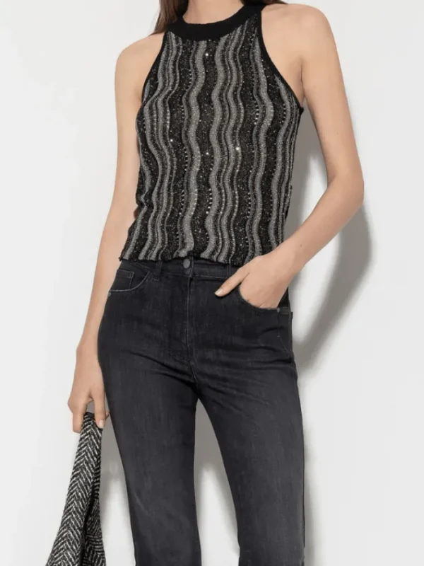 Luisa Cerano Party Wear | Tops^Knitted Top With Sparkle And Stripes 108550 5339 Col 001