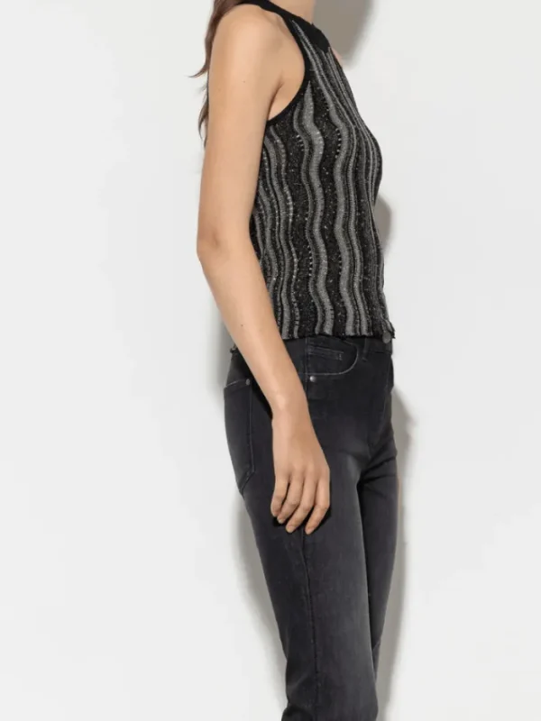 Luisa Cerano Party Wear | Tops^Knitted Top With Sparkle And Stripes 108550 5339 Col 001