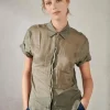 Luisa Cerano Tops | Gifts Under £100^T Short Sleeve Ramie Blouse Olive 238324/3270