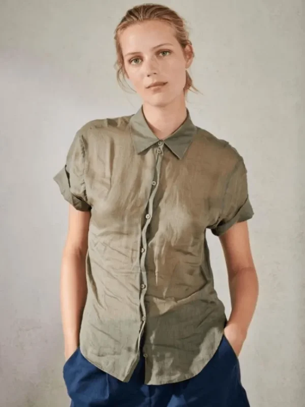 Luisa Cerano Tops | Gifts Under £100^T Short Sleeve Ramie Blouse Olive 238324/3270