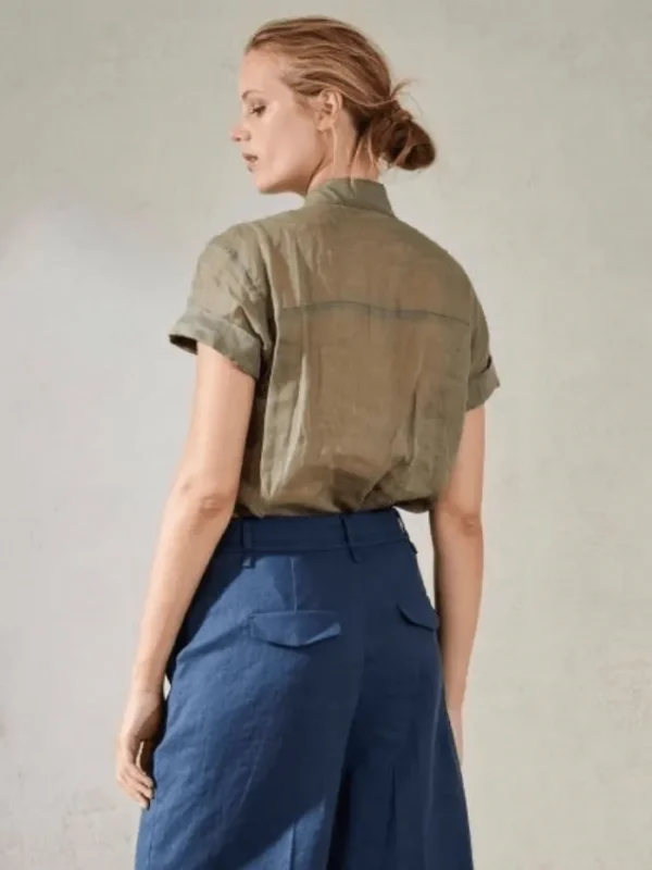 Luisa Cerano Tops | Gifts Under £100^T Short Sleeve Ramie Blouse Olive 238324/3270