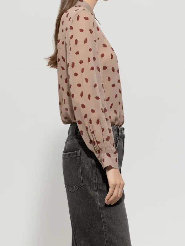 Luisa Cerano Tops | Luxury Gifts^Women's Shirt Blouse With Lips Print In Mushroom 218514 3