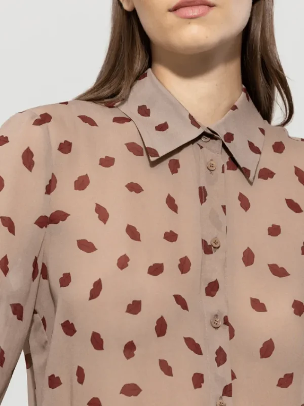 Luisa Cerano Tops | Luxury Gifts^Women's Shirt Blouse With Lips Print In Mushroom 218514 3