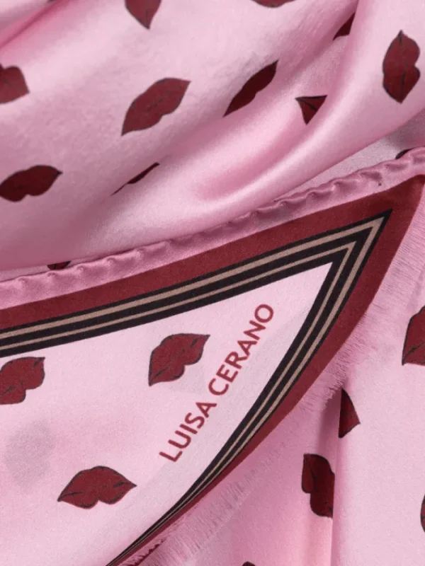 Luisa Cerano Scarves & Gloves | Luxury Gifts^Women's Silk Scarf With Lips Print 818425 9463 Col 4244