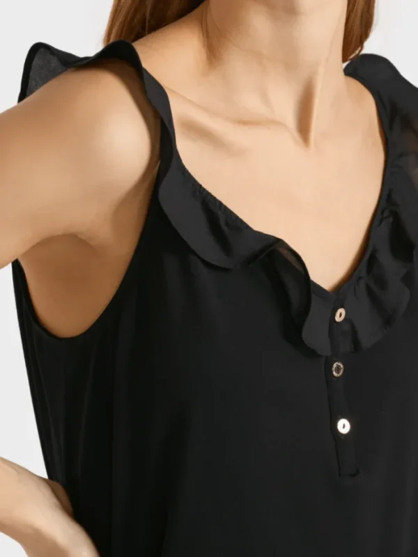 Marc Cain Collections Sweatshirts And T-Shirts | Tops^Black Frill Top UC 61.20 J14 COL 900