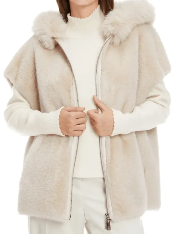 Marc Cain Collections Coats And Jackets | Faux Fur Edit^Faux Fur Gilet In Light Beige XC 37.05 W80 Col 1