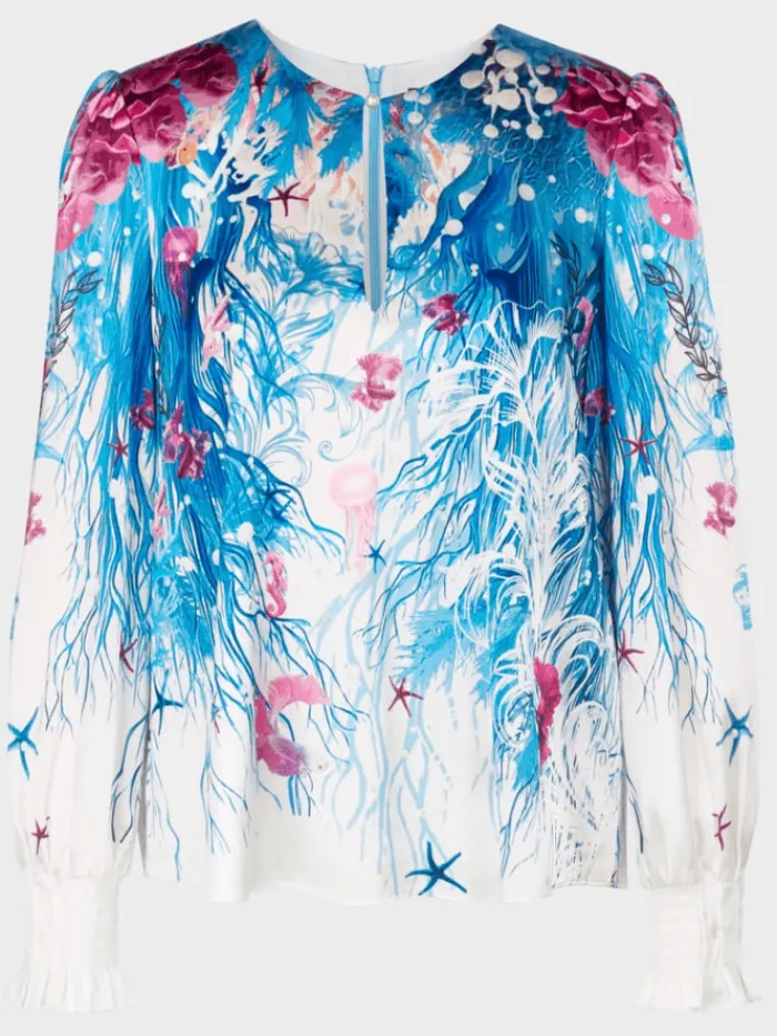 marc_cain_collections_pri_0-1.webp Marc Cain Collections Tops | Gifts Under £250^Printed Blouse In Light Azure Design WC 51.47 W8