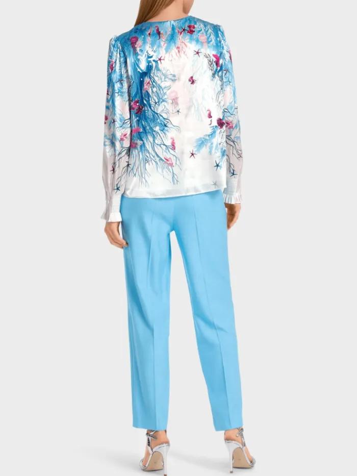 marc_cain_collections_pri_3-1.webp Marc Cain Collections Tops | Gifts Under £250^Printed Blouse In Light Azure Design WC 51.47 W8
