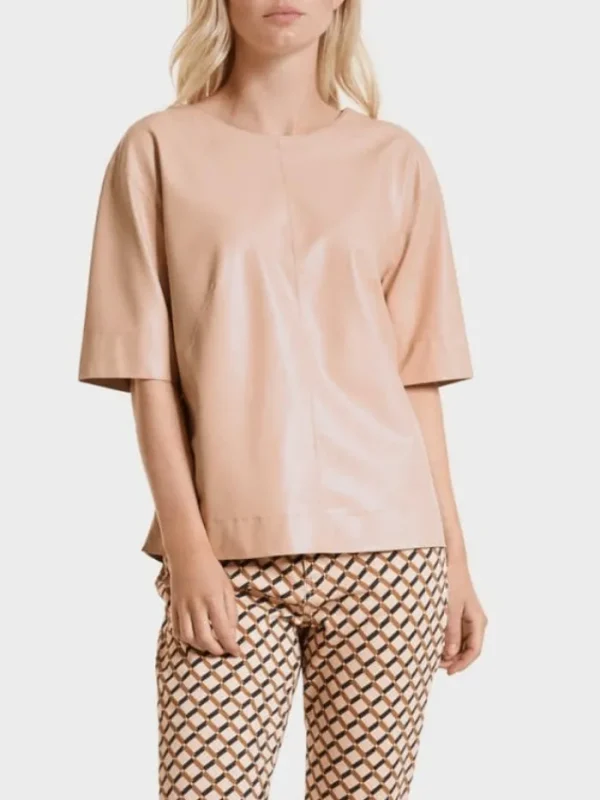 Marc Cain Collections Sweatshirts And T-Shirts | Tops^T Sand Vegan Nappa Leather Top SC 48.36 J78 COL