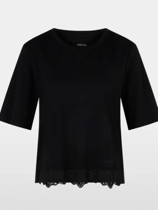 Marc Cain Collections Tops | Gifts Under £250^T-Shirt Top With Delicate Lace In Black YC 48.36