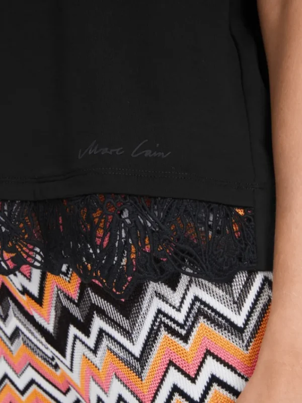 Marc Cain Collections Tops | Gifts Under £250^T-Shirt Top With Delicate Lace In Black YC 48.36