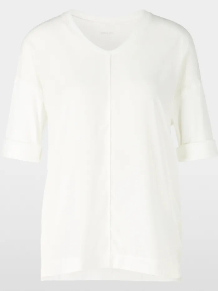 marc_cain_essentials_wome_0-3.webp Marc Cain Essentials Tops | Gifts Under £250^Women's Material Mix Top in Off White +E 55.01 J2
