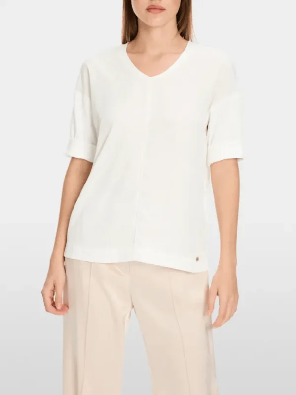 Marc Cain Essentials Tops | Gifts Under £250^Women's Material Mix Top in Off White +E 55.01 J2