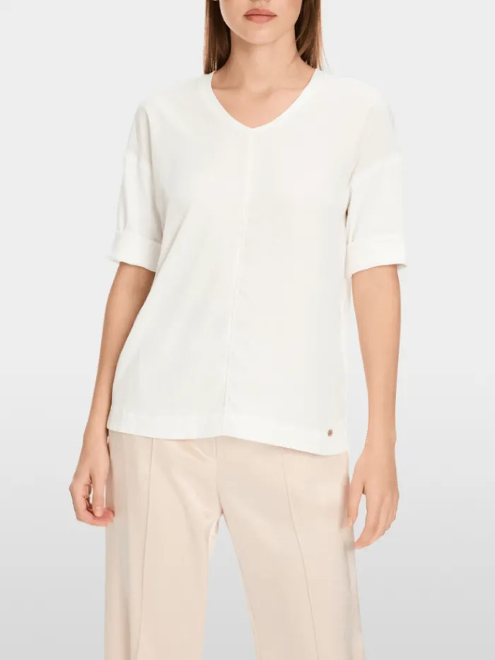 marc_cain_essentials_wome_1-1.webp Marc Cain Essentials Tops | Gifts Under £250^Women's Material Mix Top in Off White +E 55.01 J2