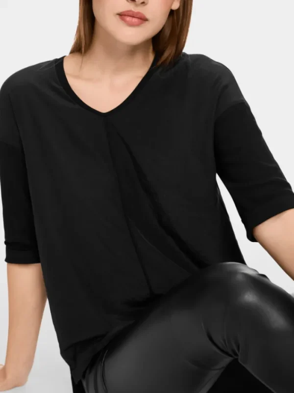 Marc Cain Essentials Tops | Gifts Under £250^Women's Material Mix Top In Black +E 55.01 J29 90