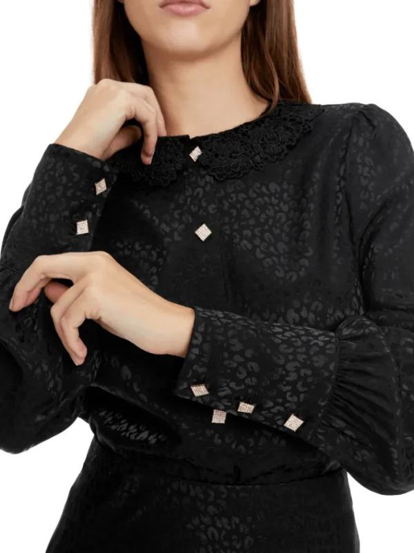 Marc Cain Glam Party Wear | Tops^Black Blouse With Diamante Buttons XG 51.09 W13 COL 900
