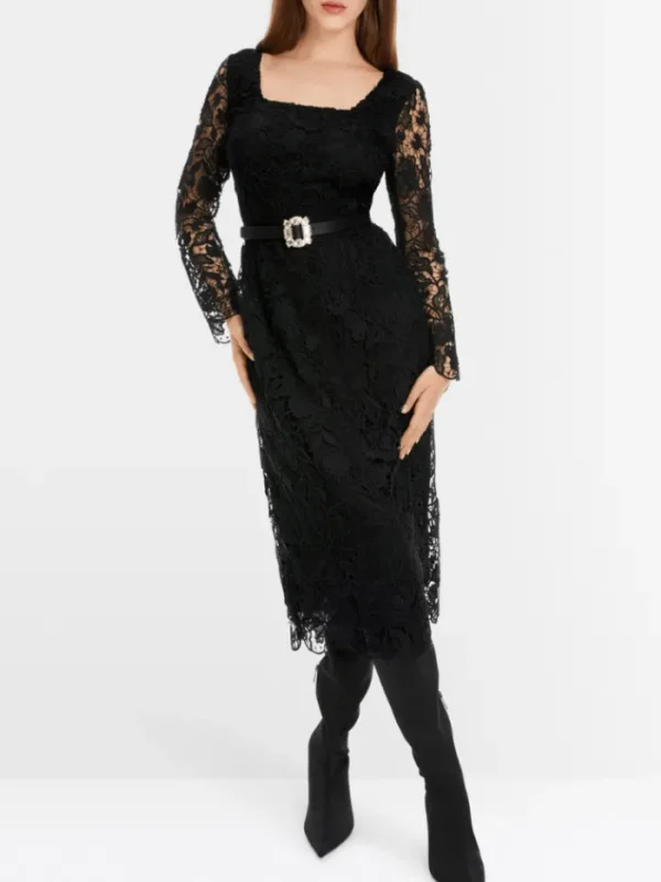Marc Cain Glam Dresses | Party Wear^Elegant Guipure Lace Dress In Black XG 21.10 W12 COL 90