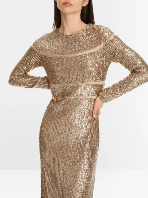 Marc Cain Glam Dresses | Party Wear^Long Sequin Dress In Shiny Sand XG 21.14 W14 COL 625
