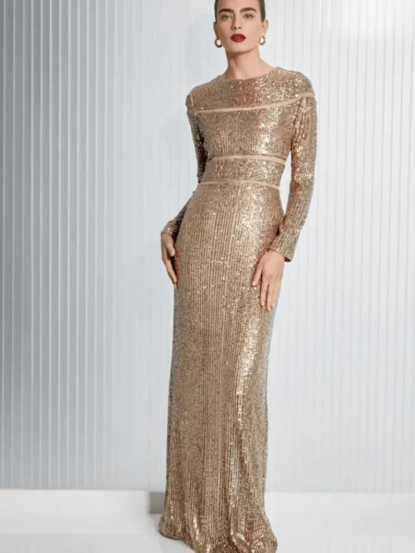 Marc Cain Glam Dresses | Party Wear^Long Sequin Dress In Shiny Sand XG 21.14 W14 COL 625