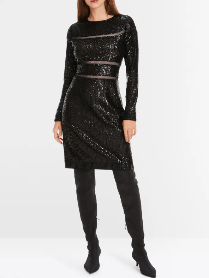 marc_cain_glam_womens_seq_1.webp Marc Cain Glam Dresses | Party Wear^Women's Sequinned Dress In Black XG 21.13 W14 Col 900