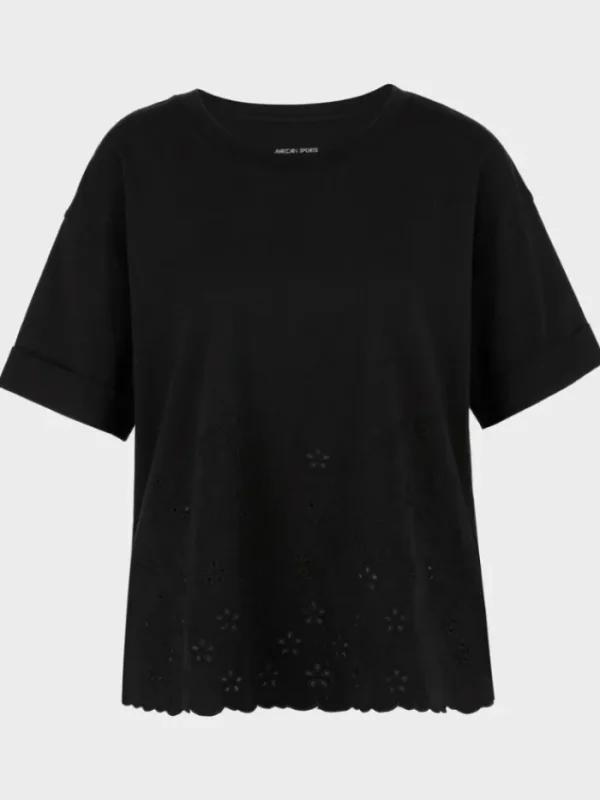 Marc Cain Sports Tops | T-Shirts^Black T Shirt With Eyelet Embroidery WS 48.01 J74 COL