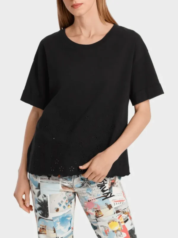 Marc Cain Sports Tops | T-Shirts^Black T Shirt With Eyelet Embroidery WS 48.01 J74 COL