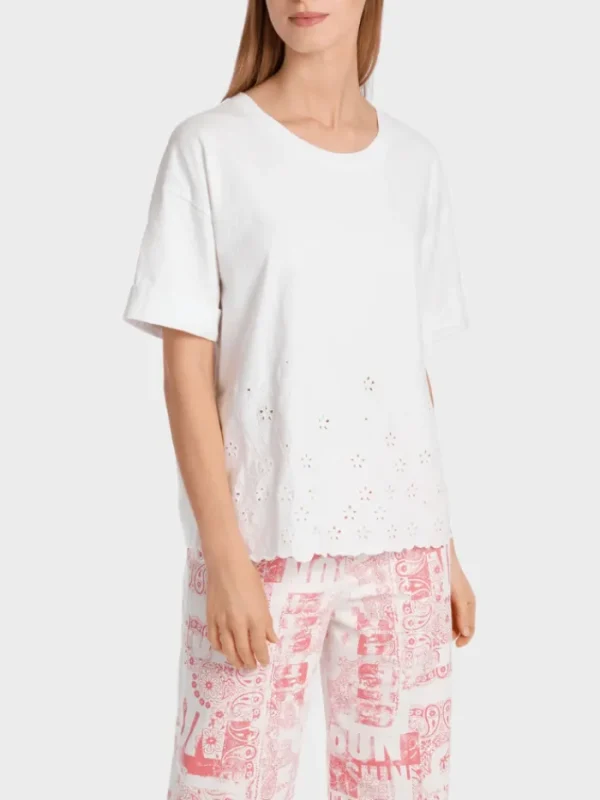Marc Cain Sports Tops | T-Shirts^White T Shirt With Eyelet Embroidery WS 48.01 J74 COL