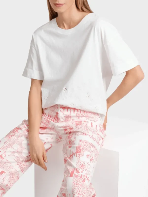 Marc Cain Sports Tops | T-Shirts^White T Shirt With Eyelet Embroidery WS 48.01 J74 COL