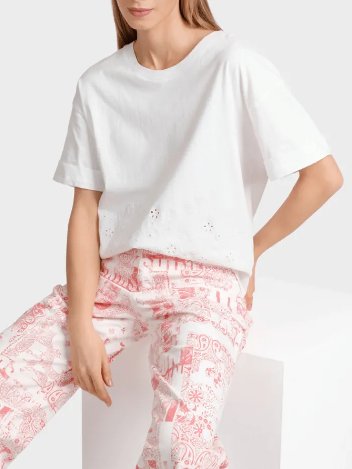 marc_cain_sports_white_t__2.webp Marc Cain Sports Tops | T-Shirts^White T Shirt With Eyelet Embroidery WS 48.01 J74 COL