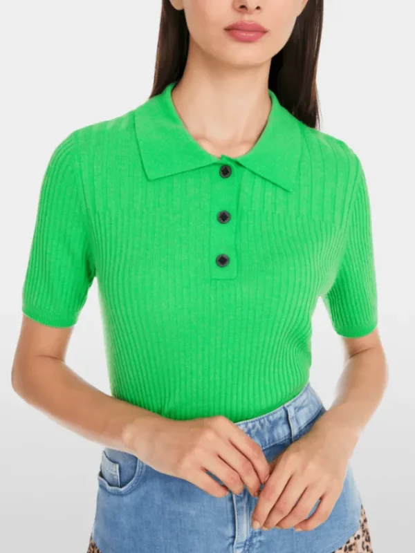 Marc Cain Sports Tops | Gifts Under £250^Women's Apple Green Polo Shirt In Wool Blend YS 53.06