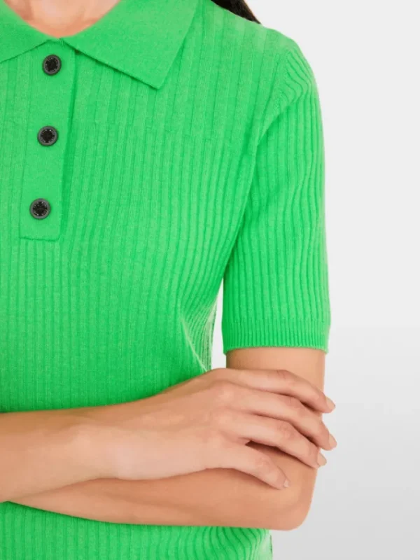 Marc Cain Sports Tops | Gifts Under £250^Women's Apple Green Polo Shirt In Wool Blend YS 53.06