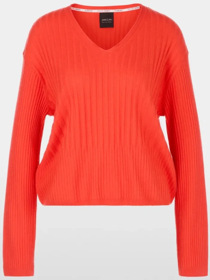 marc_cain_sports_womens_q_0-2.webp Marc Cain Sports Knitwear | Gifts Under £250^Women's "Rethink Together" V Neck Jumper In Campari O