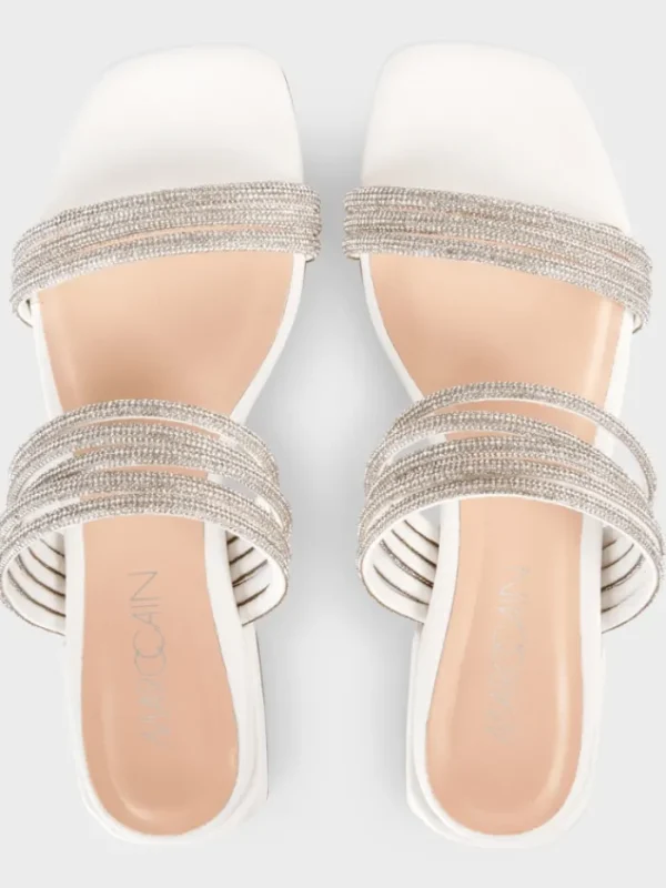Marc Cain Party Wear | Footwear^White Flat Mules With Glitter Straps WB SG.09 Z08 COL 100