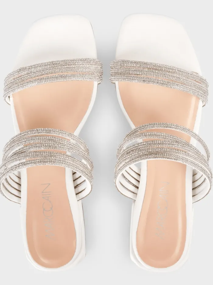 marc_cain_white_flat_mule_0.webp Marc Cain Party Wear | Footwear^White Flat Mules With Glitter Straps WB SG.09 Z08 COL 100