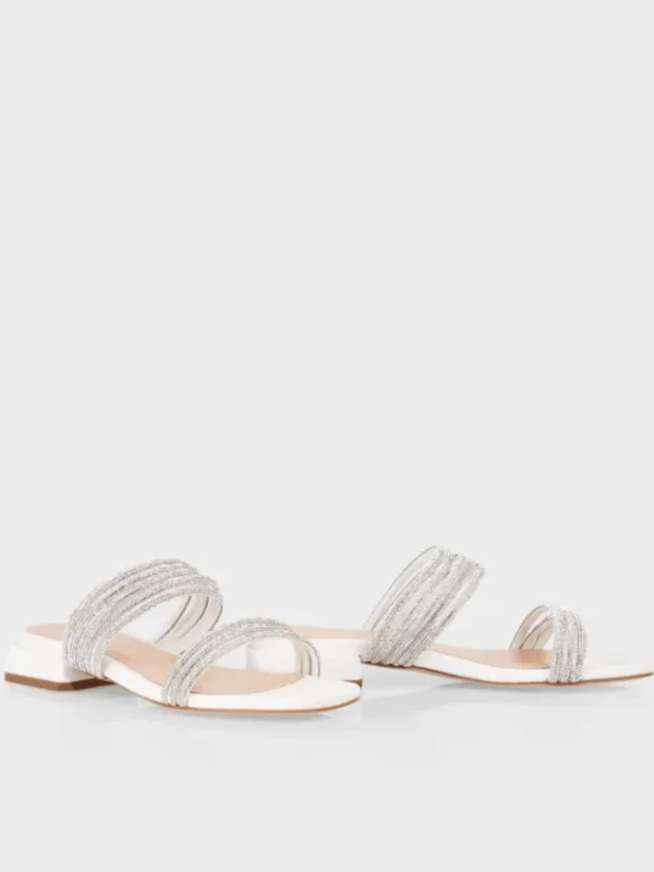 Marc Cain Party Wear | Footwear^White Flat Mules With Glitter Straps WB SG.09 Z08 COL 100
