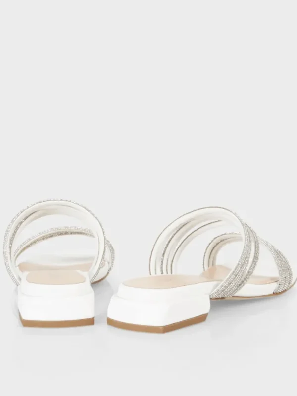 Marc Cain Party Wear | Footwear^White Flat Mules With Glitter Straps WB SG.09 Z08 COL 100