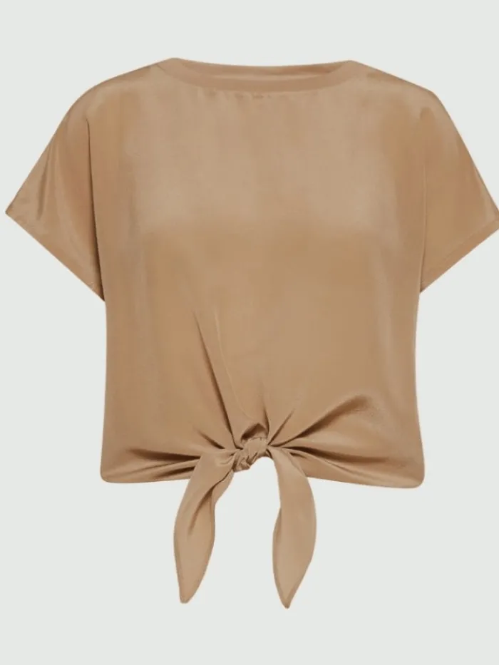 marella_agostin_knot_deta_0-1.webp Marella Tops | T-Shirts^AGOSTIN Knot Detail T Shirt In Beige 24139411052 Col 004
