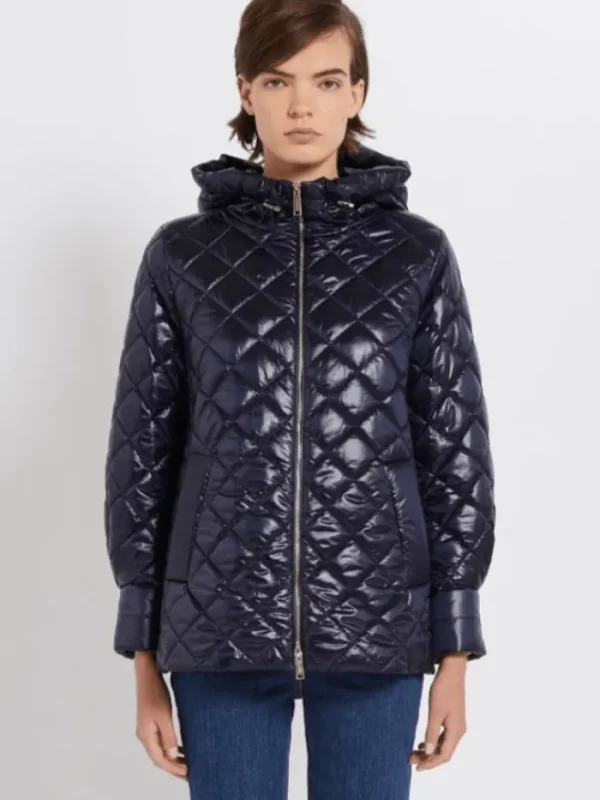 Marella Coats And Jackets | Luxury Gifts^AROLD Navy Quilted Jacket With Hood 24134810342 Col 004