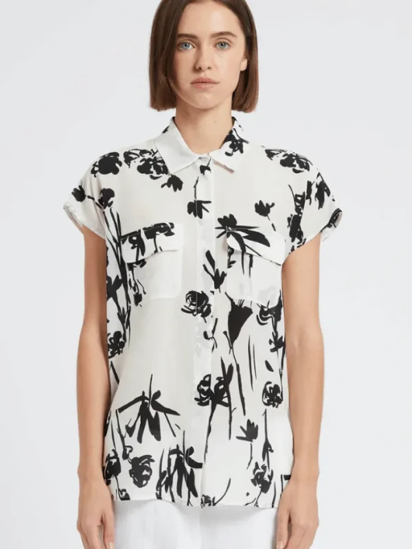 Marella Tops | T-Shirts^MISTER Silk White Floral Print Shirt 24131110722 Col 001