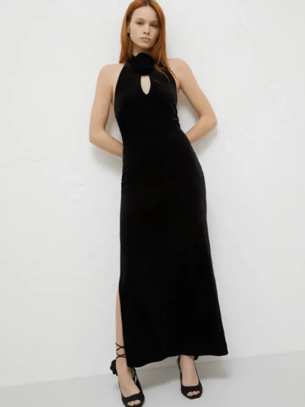 Marella Dresses | Party Wear^PACOS Women's Black Long Velvet Dress 2423626072 Col 001