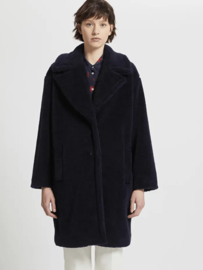 marella_sasia_navy_boucle_0.webp Marella Coats And Jackets | Gifts Under £250^Sasia Navy Boucle Teddy Coat 23390601382 Col 003