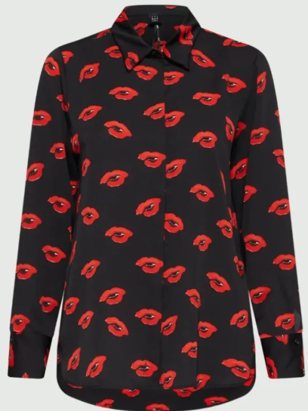 Marella Tops | Gifts Under £250^YEAH Black With Lips Print Satin Shirt 24231160632 Col 004