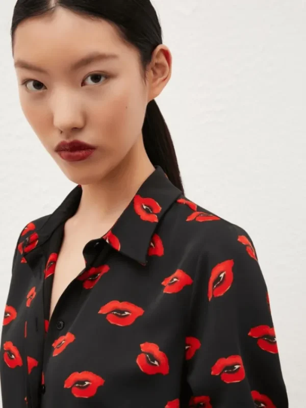 Marella Tops | Gifts Under £250^YEAH Black With Lips Print Satin Shirt 24231160632 Col 004