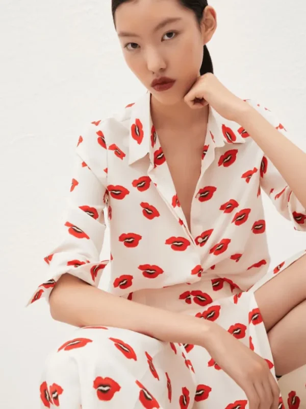 Marella Tops | Gifts Under £250^YEAH White With Print Satin Shirt 24231160632 Col 002