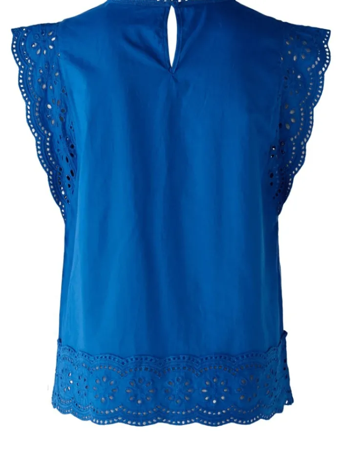 oui_azur_blue_broderie_an_1.webp Oui Tops | Gifts Under £100^Azur Blue Broderie Anglaise Blouse 78595 5428