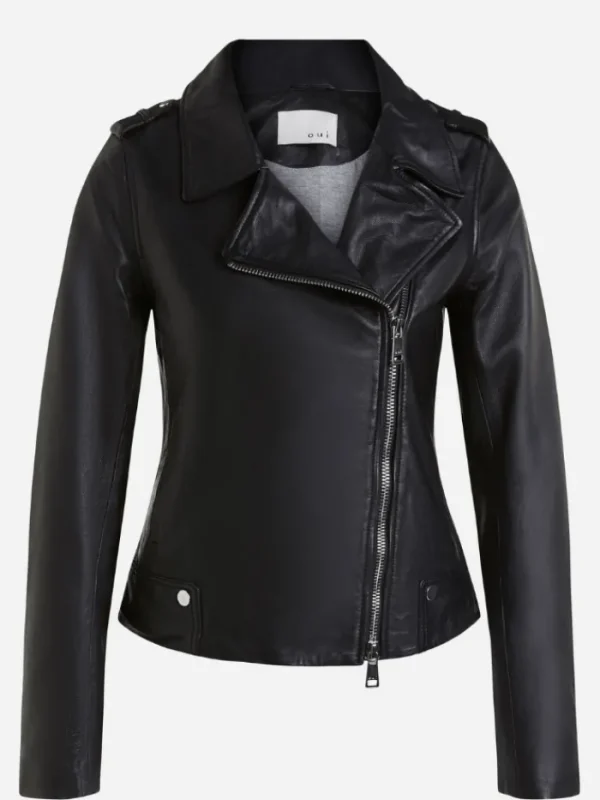 Oui Coats And Jackets^Black Leather Jacket 70452 9990 T BLACK LEATHER JACKET 70452 9