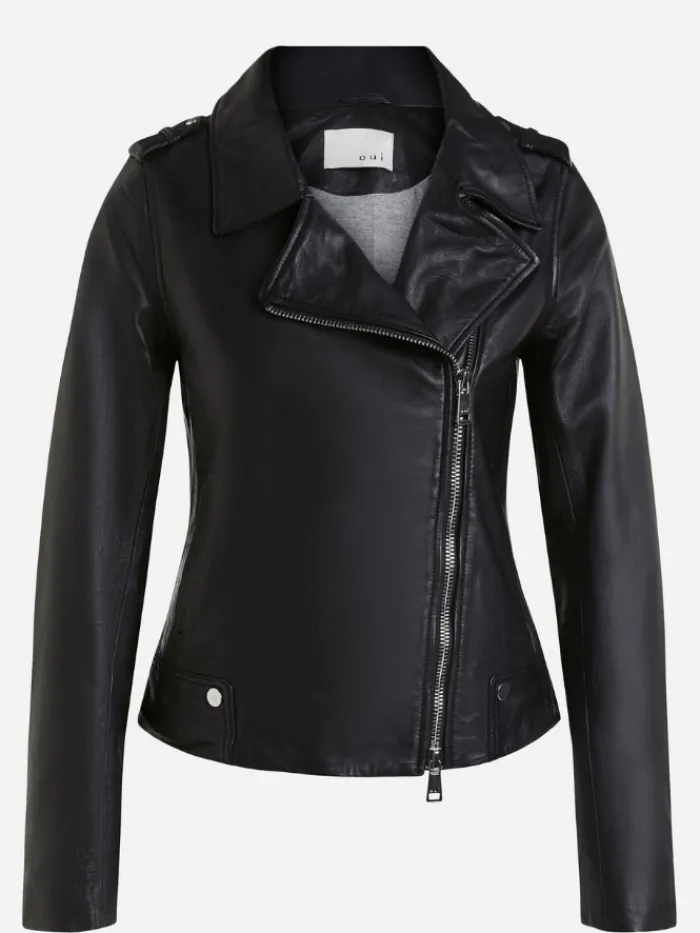 oui_black_leather_jacket__0.webp Oui Coats And Jackets^Black Leather Jacket 70452 9990 T BLACK LEATHER JACKET 70452 9
