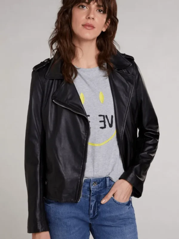 Oui Coats And Jackets^Black Leather Jacket 70452 9990 T BLACK LEATHER JACKET 70452 9