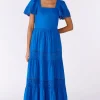 Oui Dresses | Gifts Under £100^Broderie Anglaise Tie Back Maxi Dress in Cotton in Azur Blue 78593